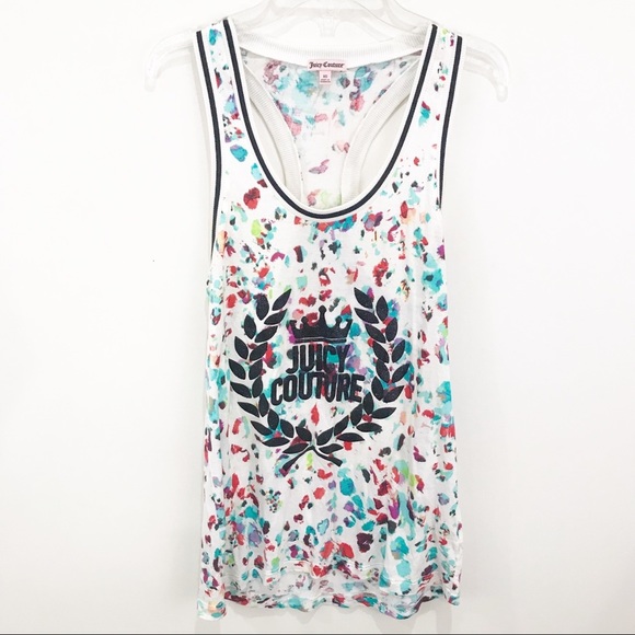 JUICY COUTURE Colorful Watercolor Ribbed Racerback Tank Top Size XS - Picture 1 of 7